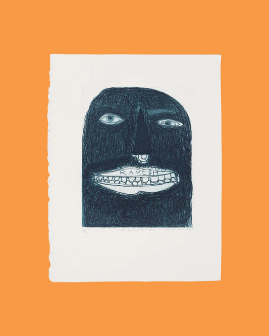 Ramesh Etching - 'Portrait of Orange Hairy Head'