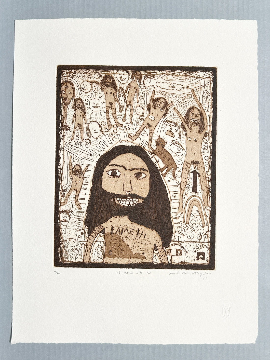 Ramesh Etching - 'Self Portrait with Cat' – Sullivan+Strumpf